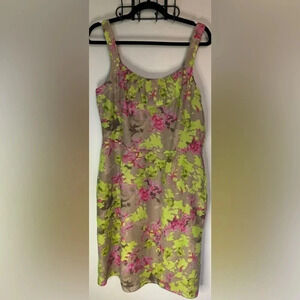 Banana Republic Tank Cotton/Silk blend dress w/acetate lining pink green 10 🌸
